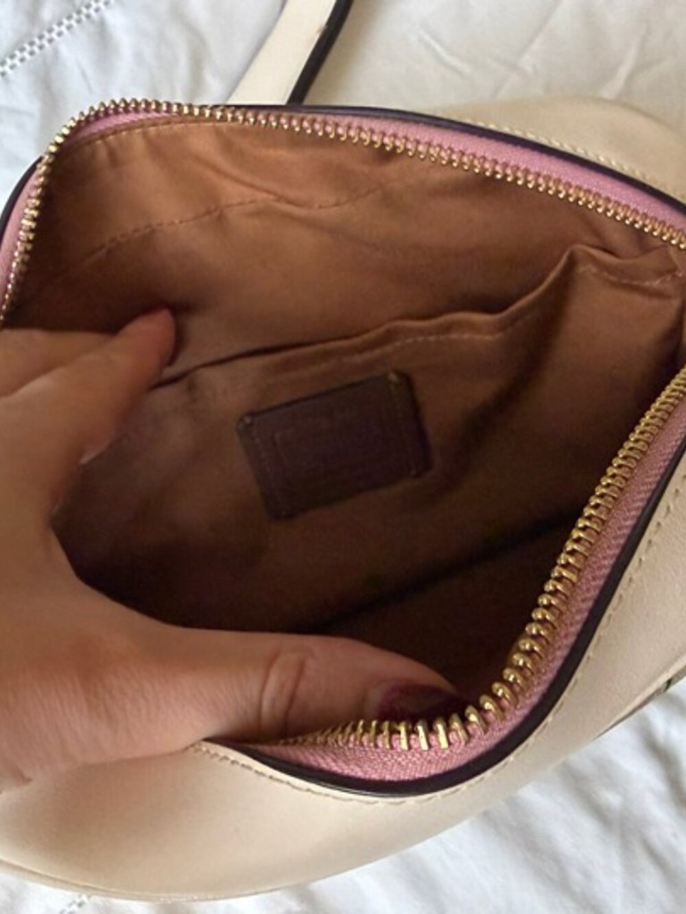 Coach Signature Cherry Print Crossbody Camera Bag Beige Pink - Picture 3 of 3